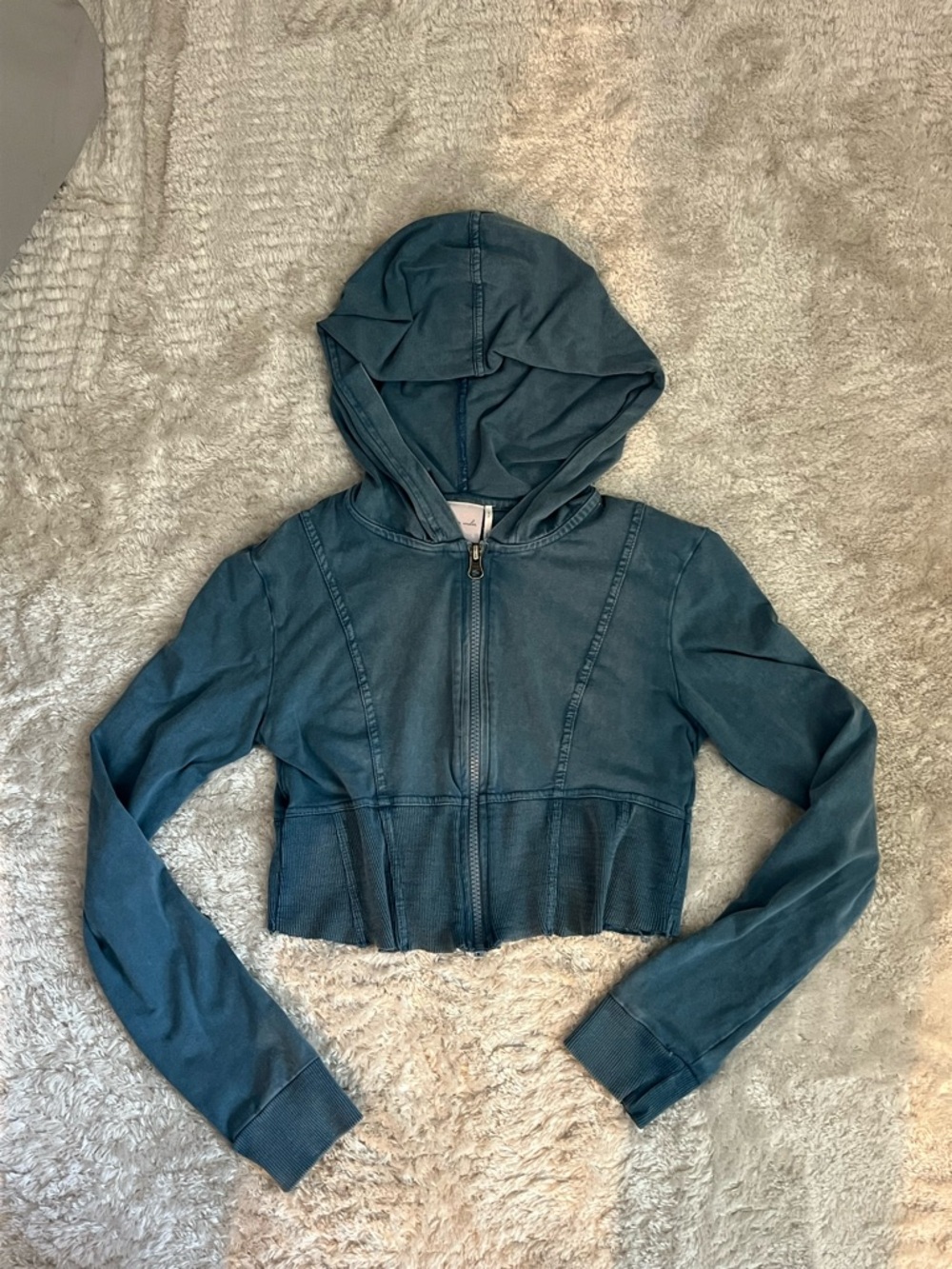 UO SIZE S-P Teal Cropped Zip Hoodie